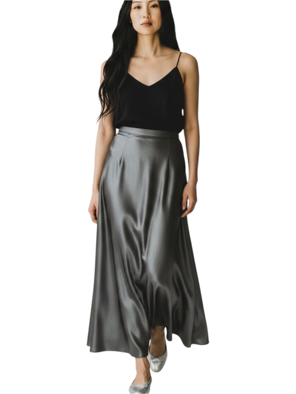 Express Metallic Gunmetal Gray Maxi Skirt NWOT Size 3/4 Rave Disco Party